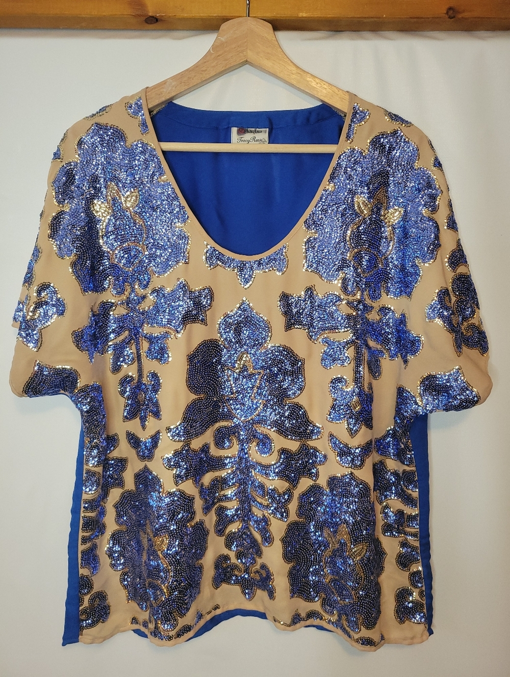 Neiman Marcus NY Tracy Reese Vintage Sequin Embellished Blue and Nude Top